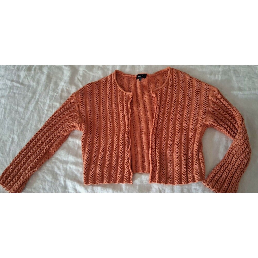 NAF NAF Paris Coral Open Knit Cropped Cardigan Sweater Small Boho Cottage-Core